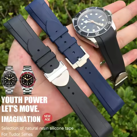 Natural Rubber Silione Watchband 20mm 21 22mm for Tudor Black Bay 1958 GMT 41mm Pelagos Blue Orange 