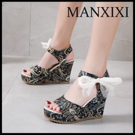 MANXIXI Fashion Women Wedge Heels 3.93 Inches Beautiful Pattern Sandals (Size 35-42)