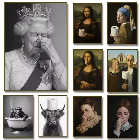 1PCS frameless Canvas paintingFunny Bathroom Victorian Queen Portrait Poster Canvas Painting Prints 