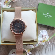 Kate Spade Classic Metro Grand Three-Hand Quartz Watch Black Dial with Rose Gold Mesh Stainless Stee