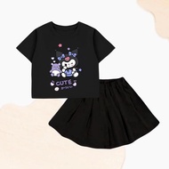 Set Váy Xếp Ly Dành Cho Bé Yêu Hình Kuromi Nơ Xanh Và Gấu Tím Cute Siêu Xinh Chất Vải Thun Cotton