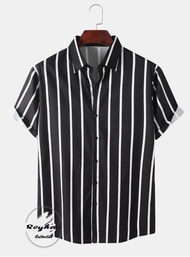BISA BAYAR DI TEMPAT [C O D] Kemeja Salur pria Dan Wanita  rayon strip Lengan pendek Hem Termurah Te
