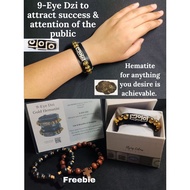 9-Eye Dzi with Hematite Lucky Charm bracelet with adjustable leather strap feng shui 2024