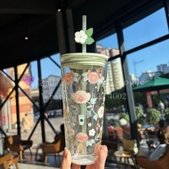 紫鑽🌟誠信商家🌟💜全新Starbucks星巴克春日花系列玻璃吸管杯星巴克小清新玻璃吸管杯星巴克杯禮物星巴克禮盒600ml 送禮自用都非常 nice