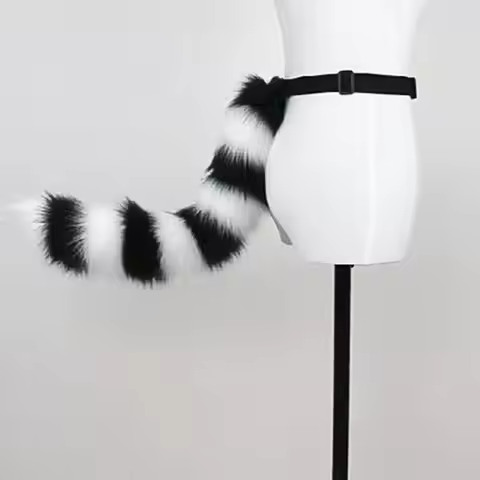 Fake Cat Tail Cosplay Cat Tail Soft Fuzzy Plush Fox Tail Costume Prop with Adjustable Waist Circumfe