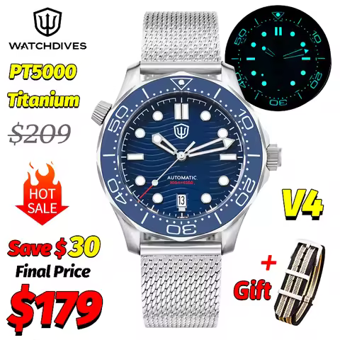 Watchdives WD007 V4 42Mm Luxury Titanium Watch 007 NTTD PT5000 Automatic Watch Sapphire Luminous 200