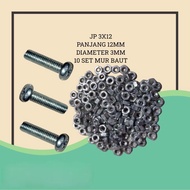 10 PCS JP 3x12 BOLT SCREWS - JP M BOLT 3 x 12 MM M3X12MM