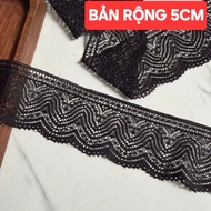 Elastic lace trim, black, size 2.8cm to size 5.5cm (5 meter cord)