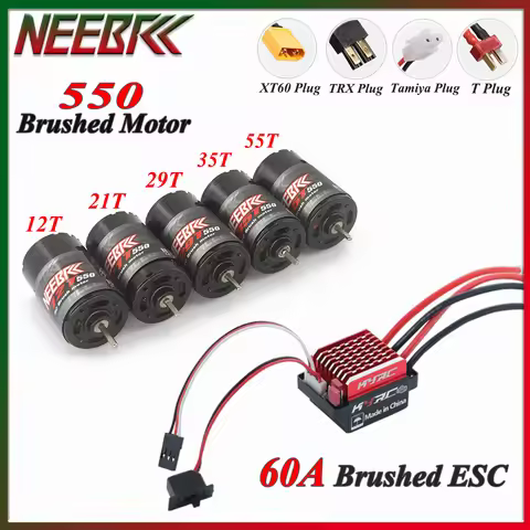 NEEBRC 550 Brushed Motor 60A/360A ESC Brushed Electric Speed Controller 6V/2A for 1/10 RC Car Crawle