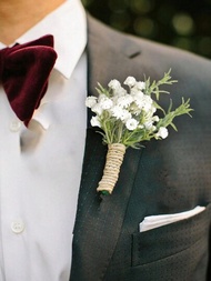 1入組中性款優雅白色人工滅菌新娘&amp;新郎胸花，結婚和節日派對的理想裝飾品