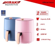 Sirim Approved Safety Hiraki Air Fryer Oil Free Single Pot 3.2L, 1200W, 30mins timer, model: AF60-320 (Blue and Pink)