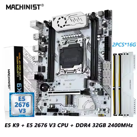 MACHINIST X99 K9 Motherboard Kit Xeon With E5 Xeon 2676 V3 CPU 2x16G=16GB DDR4 ECC RAM Memory LGA 20