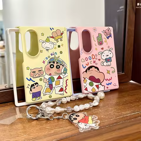 Kawaii Crayon Shin-chan Cartoon Phone case for Samsung Galaxy Z Fold 8 fold 8 Cover With Stand Chain
