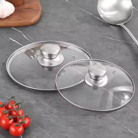 Stainless Steel Tempered Glass Pot Lid 16-34cm Round Frying Pan Cover Knob Anti-Scalding Wok Pan Lid