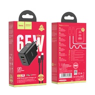 (Hoco Thailand) N18 ชุดชาร์จด่วน PD 3 พอร์ต ( 65W + สาย TypeC 100W ) ขากลม EU Adapter อะแดปเตอร์ (fo