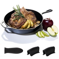 【จัดส่งภายใน 24 ชม】Seasoned Cast Iron Skillet กระทะเหล็กหล่อ มีด้ามจับ+ Silicone Handle Holder Cover - 9/12 Inch Ergonomic Frying Pan with Assist Handle กระทะสเต็ก กระทะปิ้งย่าง, black