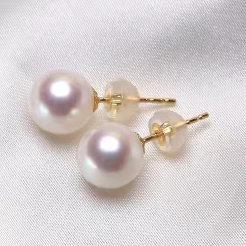 Gorgeous AAA+ 9-10mm Natural AKOYA White Pearl Stud Women Earrings 14K GOLD Freeshippings Items