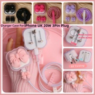 Charger Protector Case For iphone 20W 3-pin folding plug UK A2344 square Colorful Bows and Hearts Cu