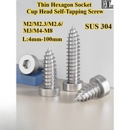 [HL-ZGLS] SUS304, Thin Hexagon Socket Cup Head Self-Tapping Screw, M2/M2.3/M2.6/M3/M4-M8, Low-Head H