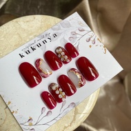 Karin Flower | Marble Nails | Wedding Nails | Custom NAILS | Maroon Nails | ENGAGEMENT NAILS | Fake 