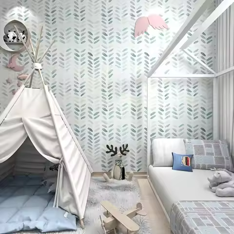 1pc Self-Adhesive Herringbone Wallpaper for Kid, Peel and Stick, Boho Contact Paper, Removable Leaf,