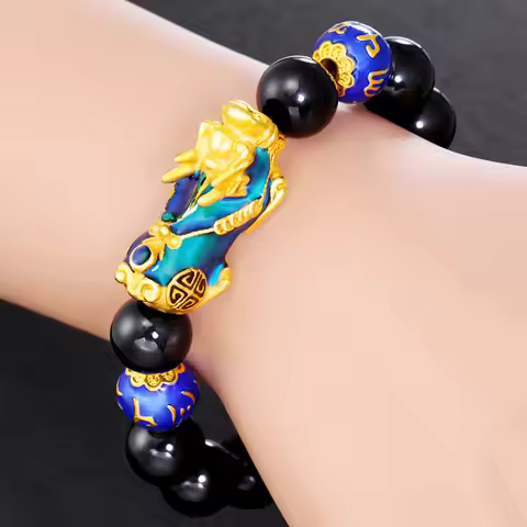 Fortune-Attracting Pixiu Agate Bracelet For Women 24K Gold AU999 | Pixiu guards wealth, accompanied 
