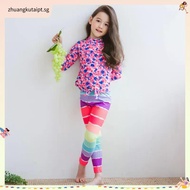 2-12T Girls Swimming Suit 2pcs Floral Swimsuits Kids Swim Wear M-4XL Long Sleeve Top+Pants Swimwear