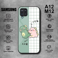 HP Softcase Glass Kaca SAMSUNG A12 M12 CUTE DINO Motifhp - SAMSUNG A12 Case - SAMSUNG M12 Casing