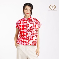 C&D Womans Blouse  Red Dot flowers  Short sleeve Red เสื้อผู้หญิง เรด ดอท ฟลาวเวอร์  แขนสั้น สีแดง C