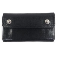 成色極佳：Chrome Hearts 威拂皮革十字扣匕首拉鍊長威拂皮夾，黑色，銀色五金配件。男士款。