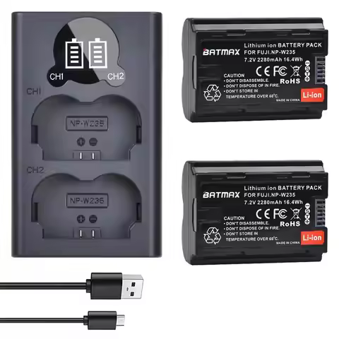 2280mAh NP-W235 NP W235 Battery + LCD USB Dual Charger with Type C Port for Fujifilm Fuji X-T4, GFX 