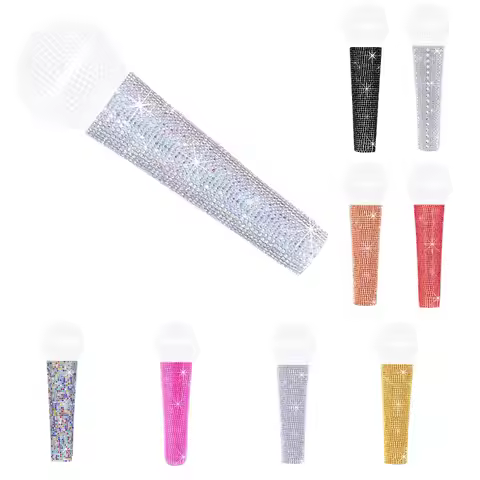 Universal Microphone Handle Crystal Sleeve Cover Decor for Shure Corded Vocal Mic SM58, Beta58, Silv