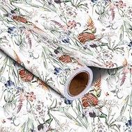 LeZakaa Floral Wrapping Paper Roll - Vintage Floral Design in White for Mother's Day, Birthday, Vale