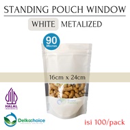 DELKOCHOICE STANDING POUCH ZIPLOCK WINDOW WHITE METALIZED 16x24