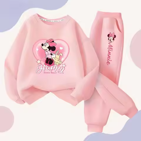 Disney Kid's Long Sleeve Coat + Pants Casual Sports Set O-neck Pullover Hoodie Set Wear Child Cute A