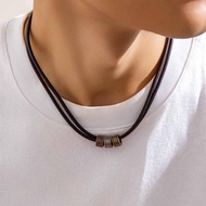 Vintage PU Leather Choker Necklace Metal Beads for Men Trendy Fashion Jewelry Accessory and Gift