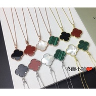 S925 Sterling Silver Four-Leaf Clover Large Long Necklace Agate Fritillary Sweater Chain Necklace FI