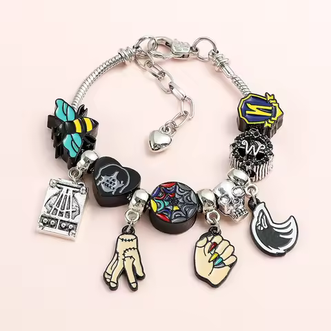 Wednesday Addams Bracelet Rainbow Window Beads Bracelets Pet Hand Thing Pendant Bangle Gothic Jewelr