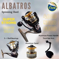 Orca Albatros Reel 4000 5000 6000 Power Handle 5+1 Ball Bearing Aluminum Spool/Rell Spinning Fishing String Reel For Super Strong Quality Carp Catfish Pond Hooks Free Shipping