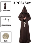 Halloween Priest Robe Cosplay Cape Wizard Costume Medieval Monk Hooded For Kids Adult Gifts