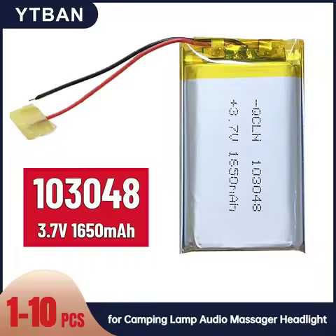 103048 3.7V 1650mAh Rechargeable Lithium Polymer Battery Replacement DIY Batteries for Camping Lamp 