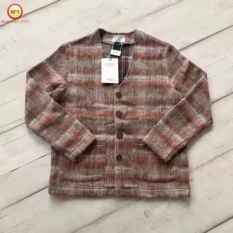 Our Legacy Brown Tartan Mohair Cardigan Wool Blend Knitwear Sweater V-Neck Outerwear Jacket Men's Wo