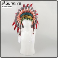 Indian Headwear Feathers and Beads Fancy Dress American Chief Indian Hat for Halloween Cosplay Party