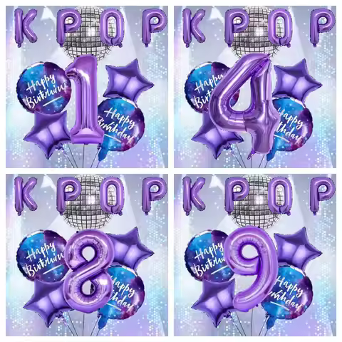 10Pcs/set Purple K-Pop Music Theme Birthday Balloons Decoration 0-9 Number Birthday parties Photo Ba