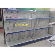 Single supermarket shelf with corrugated iron back, 1.5m high x 1.2m long x 4 trays