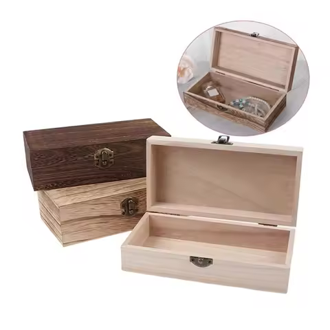 Rustic Wood Memory Chest Box with Hinged Lids Solid Wood Container Box Japanese Paulownia Packaging 