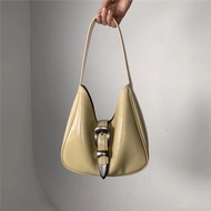 Korea bucks leather Cowhide Underarm Bag High-End Feel Retro Metal Buckle Half Moon Bag Portable Sho