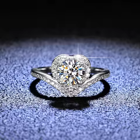 Heart Hollow-out Ring 1ct Moissanite PT950 Platinum - 1ct heart hollow ring, PT950 platinum, Valenti