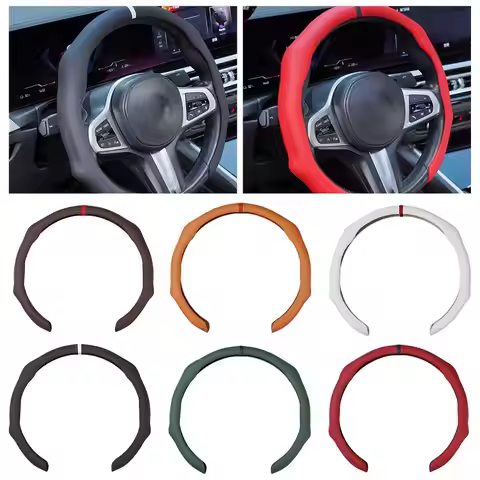 NEW Universal Car Nappa Leather Steering Wheel Cover Car Breathable Trendy Shaping 5D Cover Plastic 