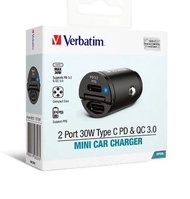 VERBATIM 66524 雙端口30W Type C PD & QC 3.0 迷你汽車充電器